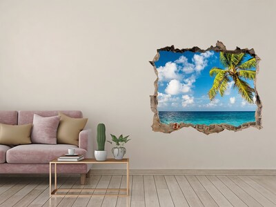 Hole in the wall decal Tropical beach with a palm tree