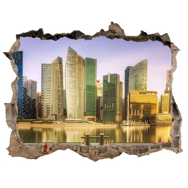 Hole in the wall sticker A view of a modern city by the water