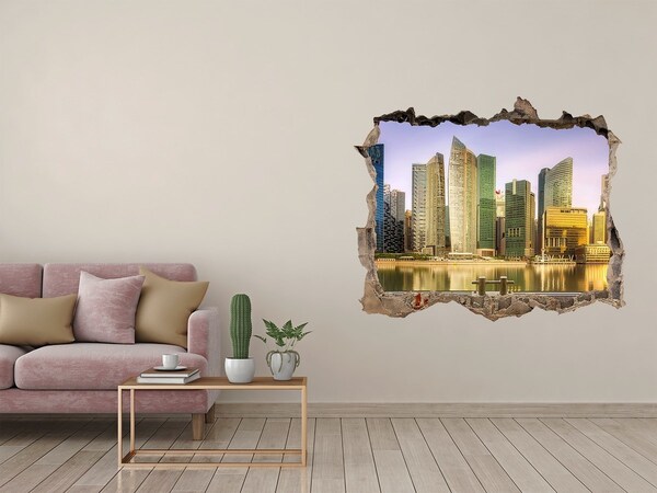 Hole in the wall sticker A view of a modern city by the water