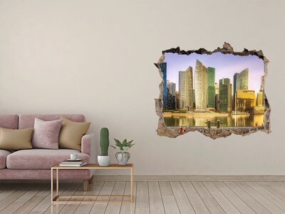Hole in the wall sticker A view of a modern city by the water