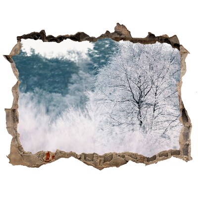 3D wall hole wallpaper Winter trees