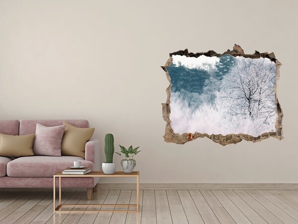 3D wall hole wallpaper Winter trees