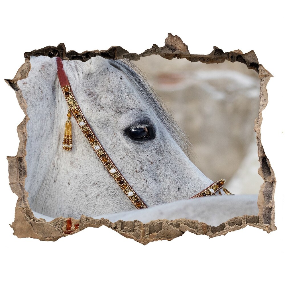 3D wall hole wallpaper White Arabian horse