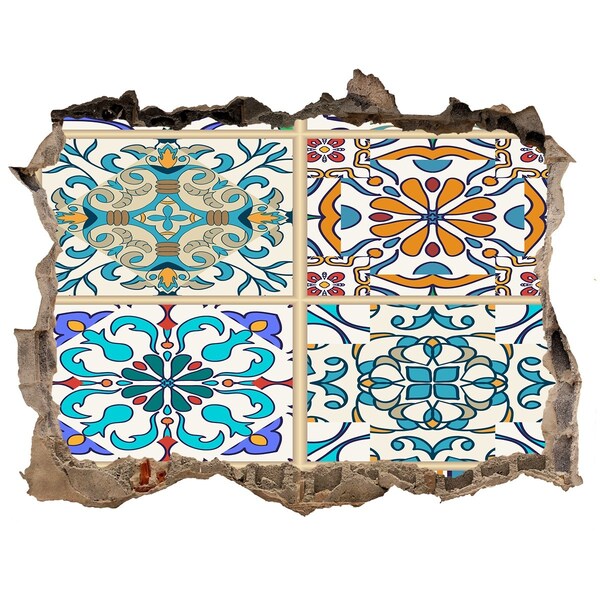 3D wall hole wallpaper Colorful Moroccan-style tiles
