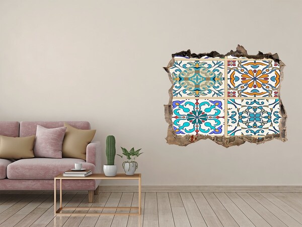 3D wall hole wallpaper Colorful Moroccan-style tiles