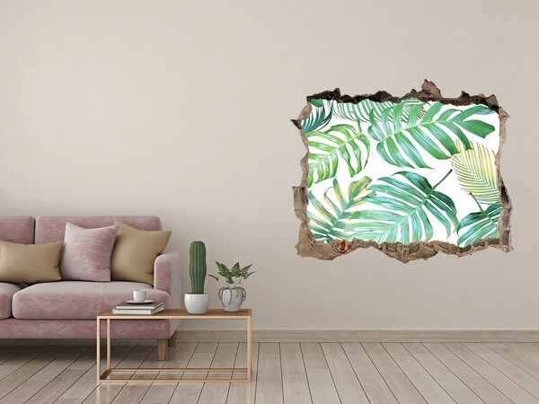 3D wall hole Tropical leaves