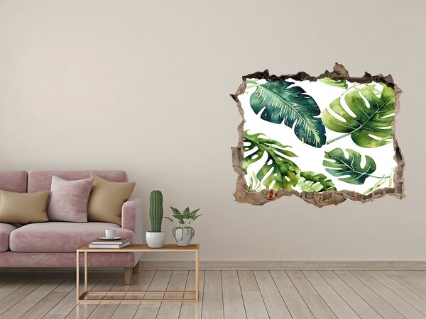 3D wall hole Tropical leaves