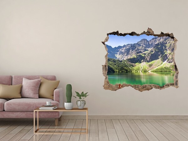 Hole wall sticker Mountain landscape by the lake