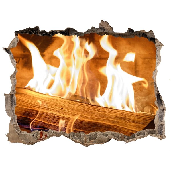 Hole wall sticker Burning fireplace