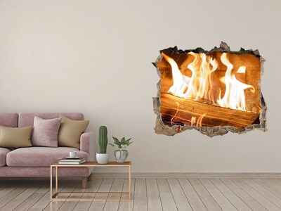 Hole wall sticker Burning fireplace