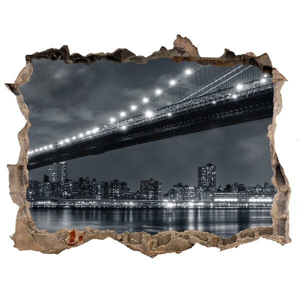 Hole wall sticker Brooklyn Bridge at night