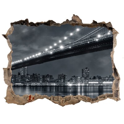 Hole wall sticker Brooklyn Bridge at night