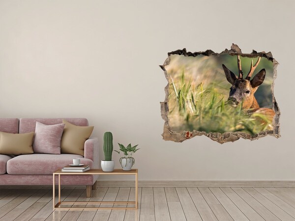 Hole in the wall decal Roe deer in a forest landscape