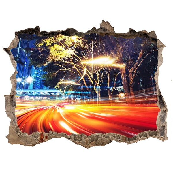 Hole wall sticker A city in motion at night