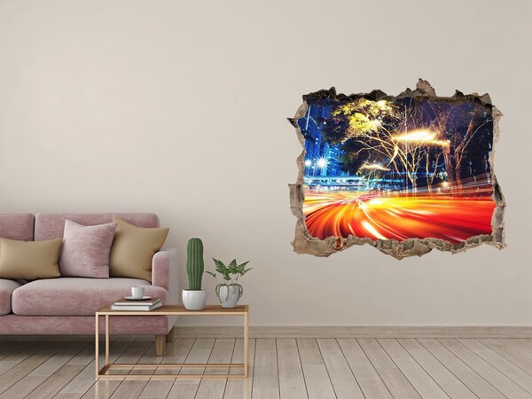 Hole wall sticker A city in motion at night