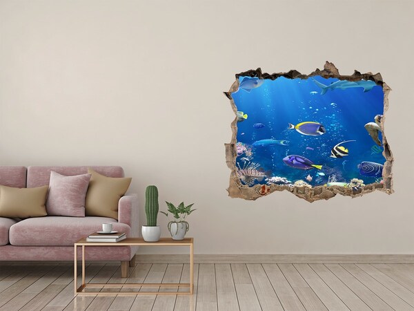 Hole in the wall sticker An underwater world full of fish