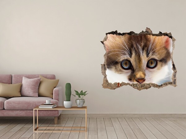 3D wall hole wallpaper Cat in a hole in the wall