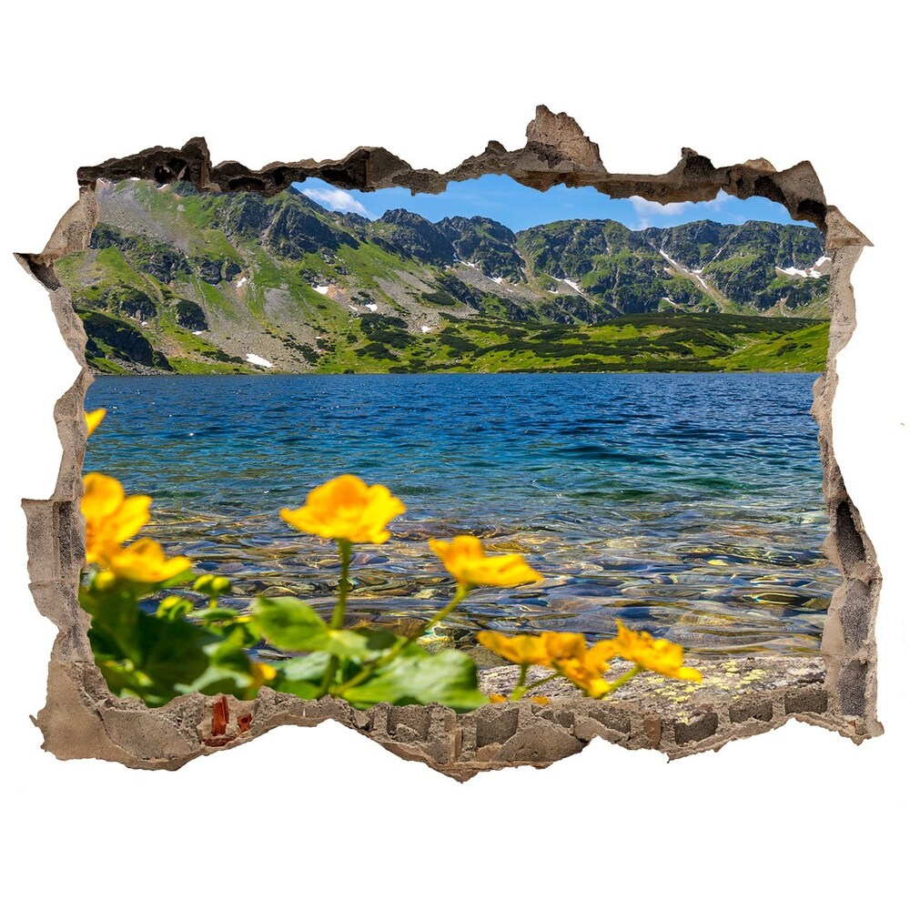 3D wall hole wallpaper Lake in the mountains