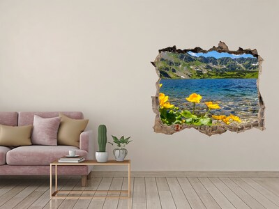 3D wall hole wallpaper Mountain landscape by the lake