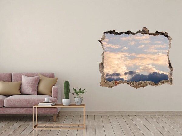 3D wall hole wallpaper Clouds in the sky