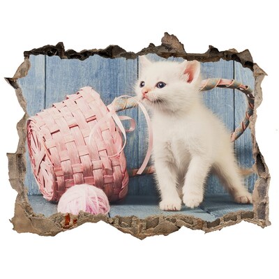 Hole in the wall decal White cat and skeins