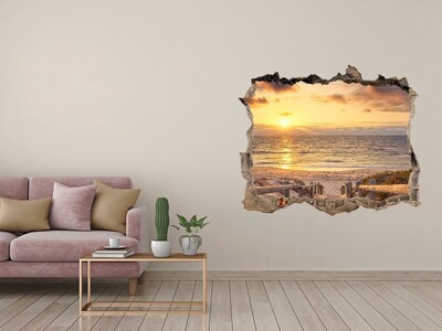 Hole in the wall decal Sunset over the beach