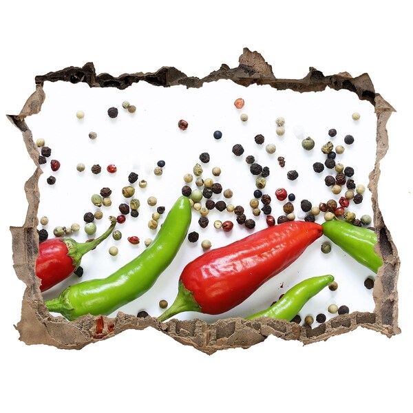 3D wall hole wallpaper Chilli peppers