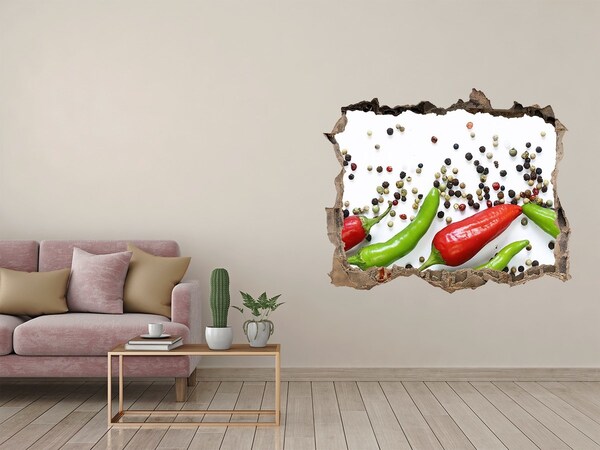 3D wall hole wallpaper Chilli peppers