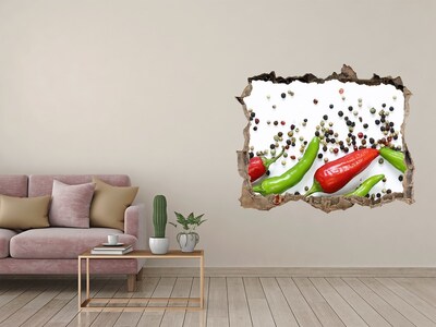 3D wall hole wallpaper Chilli peppers