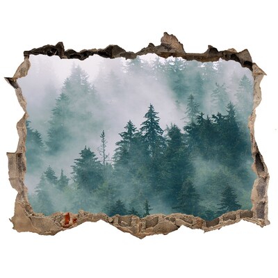 3D wall hole wallpaper Fog over the forest