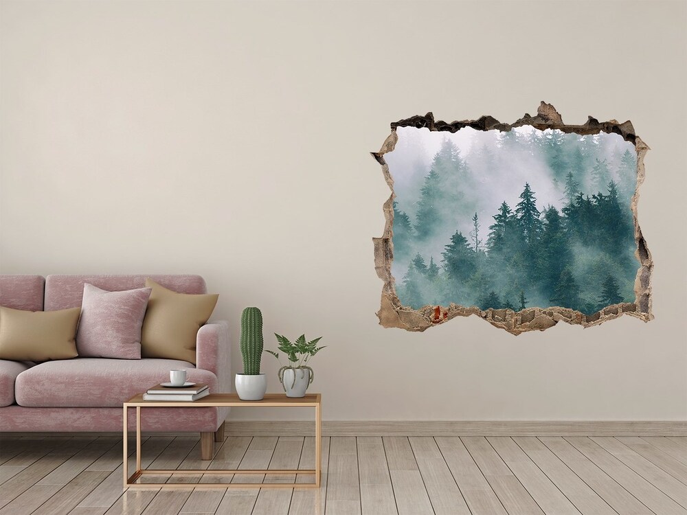 3D wall hole wallpaper Fog over the forest