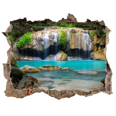Hole wall sticker A waterfall in a tropical paradise
