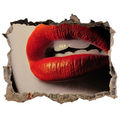 Hole wall sticker Lips in red lipstick