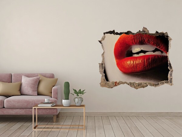 Hole wall sticker Lips in red lipstick