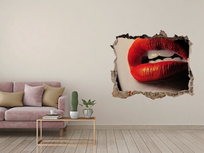 Hole wall sticker Lips in red lipstick