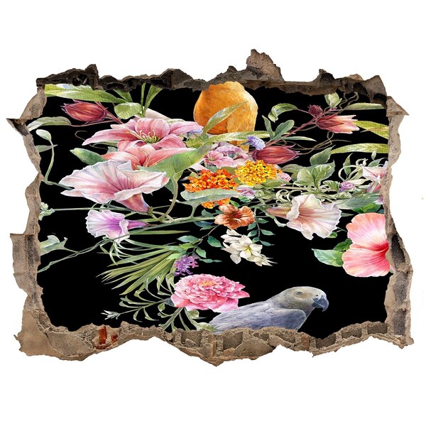 Hole wall sticker Floral paradise with a parrot