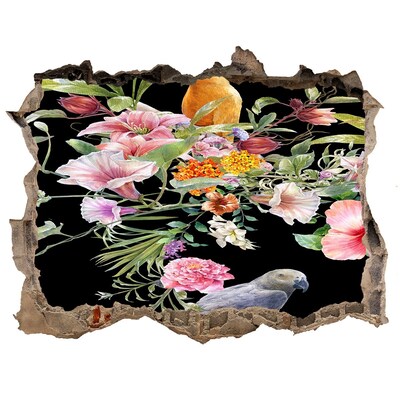 Hole wall sticker Floral paradise with a parrot