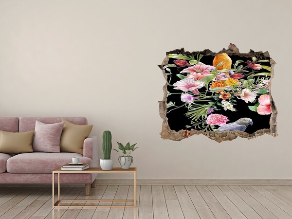 Hole wall sticker Floral paradise with a parrot