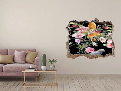 Hole wall sticker Floral paradise with a parrot