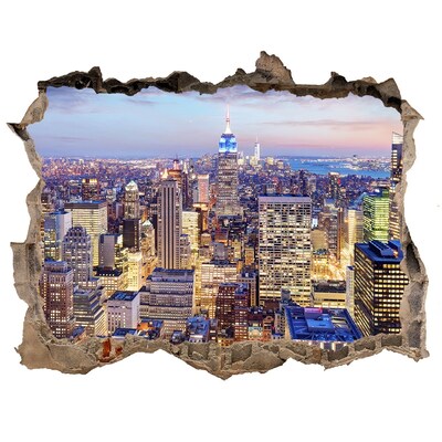 3D wall hole New York skyline at night