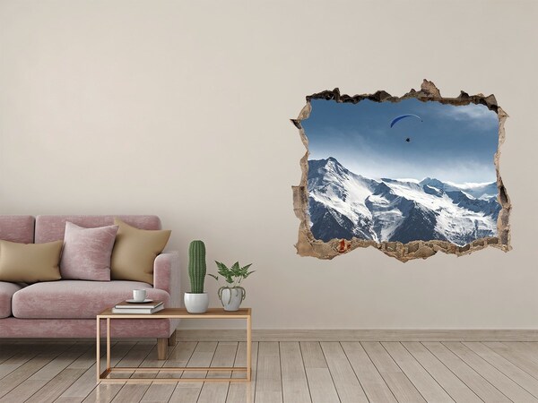 Hole wall sticker Mountain landscape with a paraglider