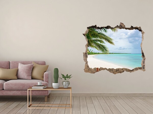 Hole wall sticker Tropical beach with palm trees