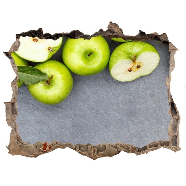 3D wall hole Green apples in concrete