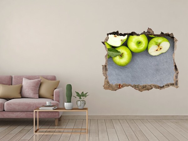 3D wall hole Green apples in concrete