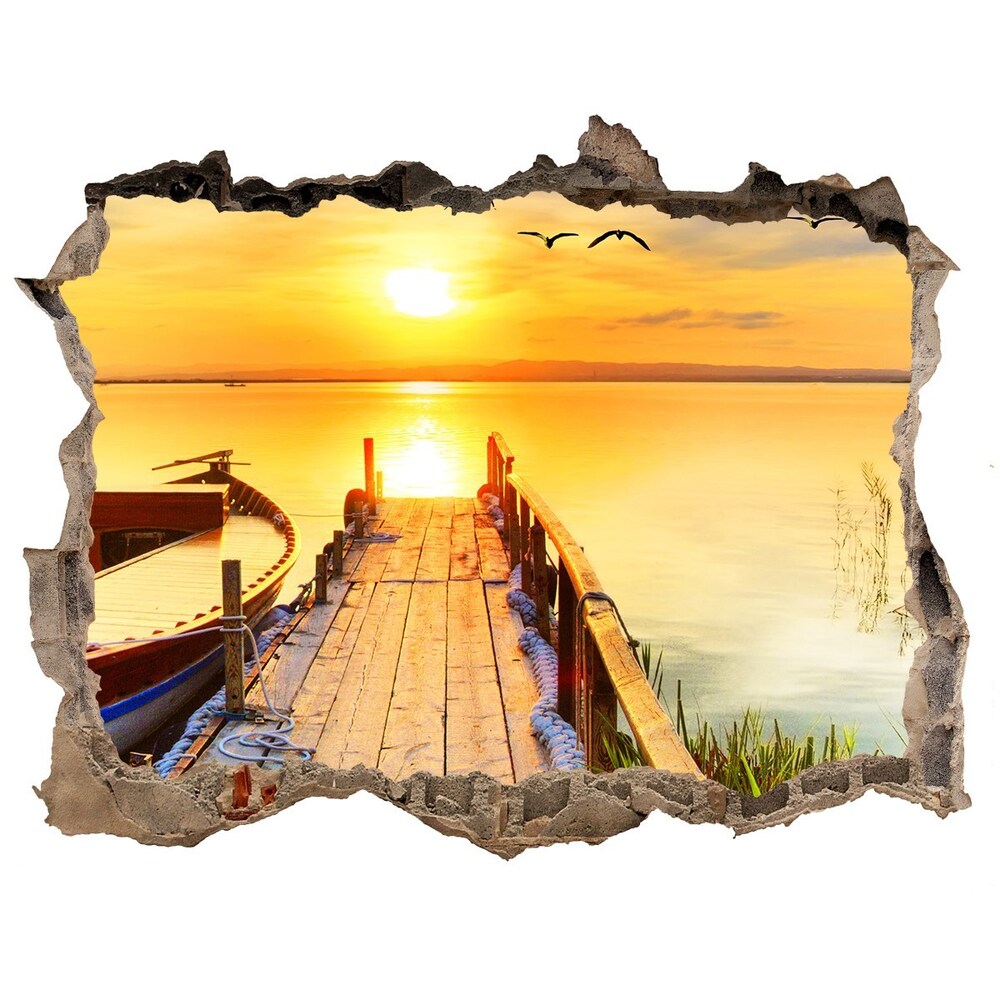 Hole wall sticker Boat and pier