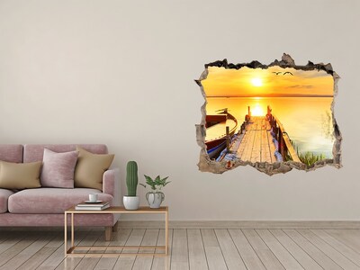 Hole wall sticker Boat and pier