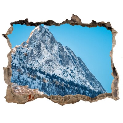3D wall hole wallpaper Mountain landscape behind the hole in the wall