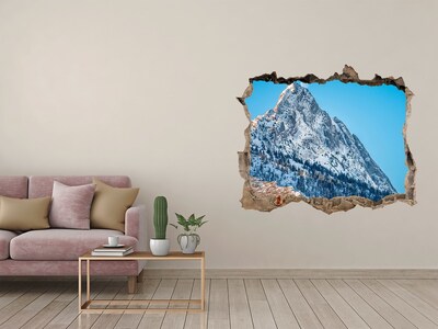 3D wall hole wallpaper Mountain landscape behind the hole in the wall