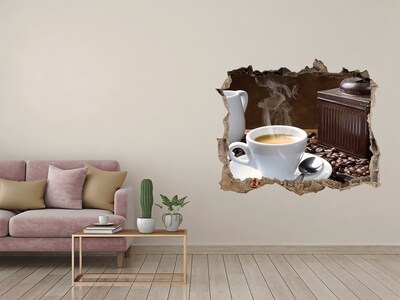 3D wall hole wallpaper Coffee in a cafe