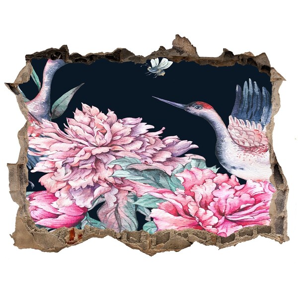 Hole wall sticker Flower scene with bird